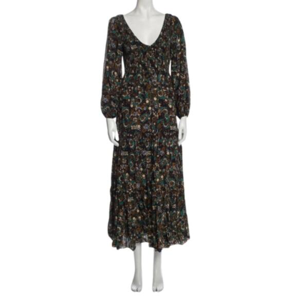 Rixo Circle Print Silk Blend Tiered Midi Dress Size Small - Picture 2 of 4
